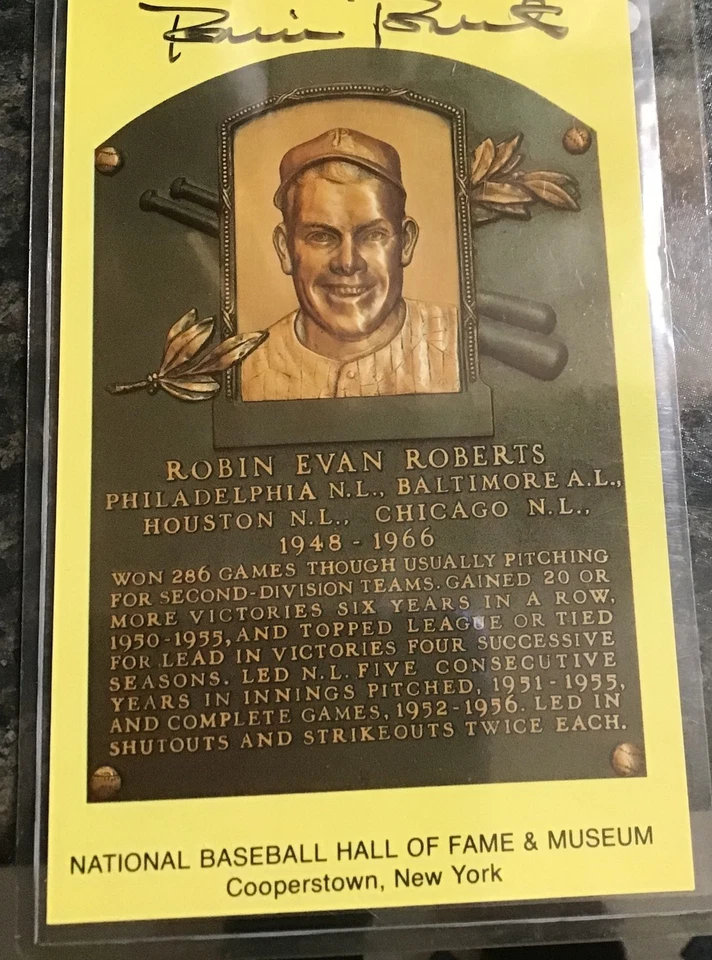  ROBIN ROBERTS SIGNED BASEBALL HOF GOLD PLAQUE CARD - Image 1 of 1