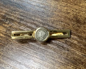 Vintage Classic Shrunken "Mercury Silver Dime" Gold Tone Tie Clip - Picture 1 of 4