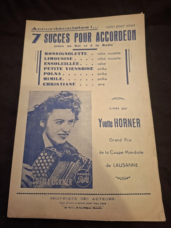 Partition Yvette Horner 7 succès pour accordéon Sheet Music - Photo 1/1