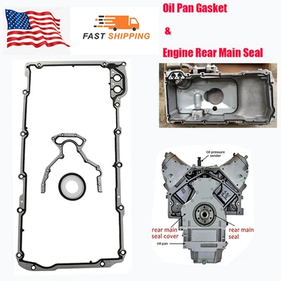 Oil Pan Gasket & Engine Rear Main Seal For Chevy GMC Cadillac 4.8 5.3 5.7 6.0L - Image 1 of 4