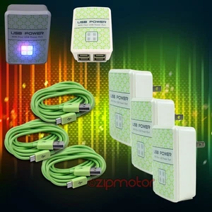 3X 4 USB PORT WALL ADAPTER+3FT CABLE POWER CHARGER SYNC GREEN GALAXY NOTE NEXUS - Zdjęcie 1 z 1