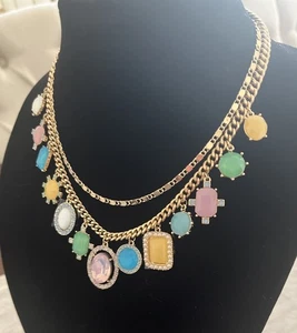 house of harlow 1960 Jeweled Multicolor Crystal Stone Layered Gold Necklace NWT - Picture 1 of 17