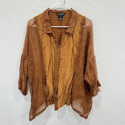Blusa Citron Santa Monica para mujer 1X blusa de seda naranja a rayas transparente Lagenlook Foto 1 de 4