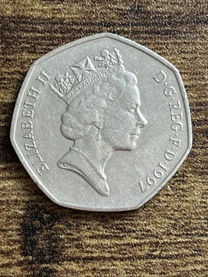 1997 United Kingdom 50 Fifty Pence Elizabeth Britannia Lion Actual Coin TB5444* - Image 1 of 2