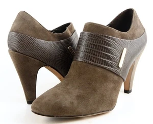 $179 ISOLA SABRIEL Taupe Grey Suede Lizard Designer Pumps Booties 7 EUR 38 - Picture 1 of 5