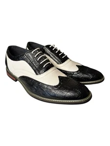 Scarpe eleganti Oxford stringate punta ad ala traforata bicolore da uomo taglia 13 - Foto 1 di 7