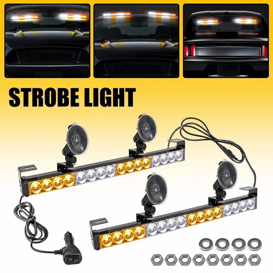 LED 2PCS White Amber Rooftop Side Strobe Light Emergency Bar Flashing Warning Foto 1 de 4