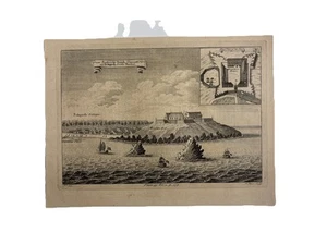 1748 antica stampa del grande Fredericks Burgh forte danese e villaggio Pokquelo - Foto 1 di 2