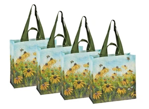 SET OF 4 Farmers Market Tote Gift Bag Flowers Black-Eyed Susans Bees NEW w/ TAGS - Picture 1 of 7