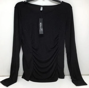 Allegra K Women's Blouse Top Long Sleeve Black Ruching Shirt Size Large - Picture 1 of 4