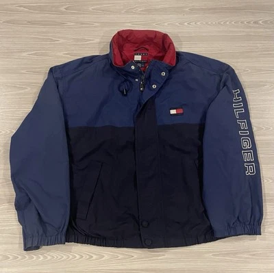 Vintage 90s Tommy Hilfiger Jacket Spell Out Sleeve Blue Men’s Size 2XL - Image 1 of 4