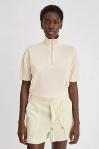 Top polo FILIPPA K Terrie marfil mezcla de algodón tejido boucle 1/2 cremallera, talla S - Imagen 1 de 11