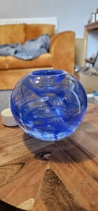 Kosta Boda Sweden Art Glass Swirl Blue Moon Candle Holder - Picture 1 of 11