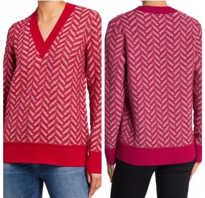 Suéter Rag & Bone Biata Talla S Magenta Manga Larga Chevron Textura Mezcla de Lana Foto 1 de 4