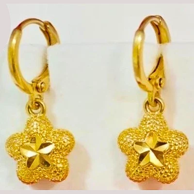 Flower Star Earring Dangle 24K  Gold Plated Jewelry Girl Gift Thai Handmade - Image 1 of 4