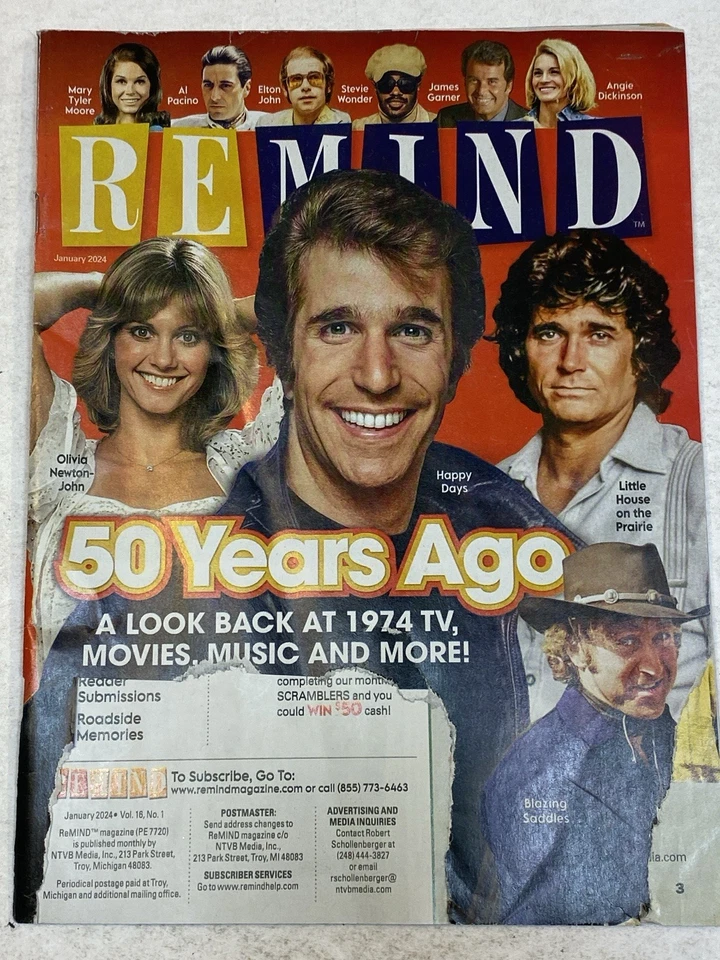 Remind Magazine AS IS Jan 2024 Olivia Newton John Michael Landon Henry Winkler - Image 1 of 1