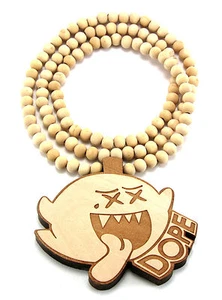 Wooden Super Mario Dope Boo Pendant Piece 36" Chain Necklace All Good Wood Style - Picture 1 of 5