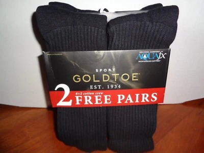 Meias GoldToe Cotton Crew Aquafx 8 pares bônus pacote com 6+2 pretas masculinas tamanho 6-12,5 - Imagem 1 de 2
