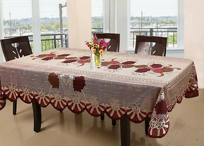 Fabric Net Floral Rectangular 6 Seater Dining Table Cover Red 60 x 90 inch US - Image 1 of 3