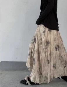 Chinese women's retro pleated Flower elastic waist Irregular skirt street casual - Picture 1 of 12