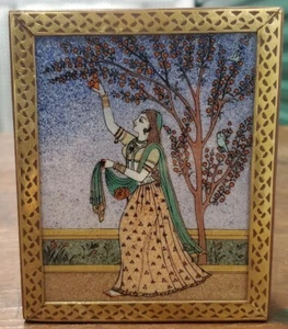 India Wood Box Regina Doll Crushed Gem Stone Art #1545 - Picture 1 of 12