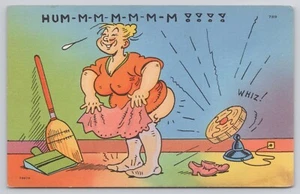 Hum Whiz Fan Blowing on Ladies Bare Butt Comic Funny Postcard - Picture 1 of 2
