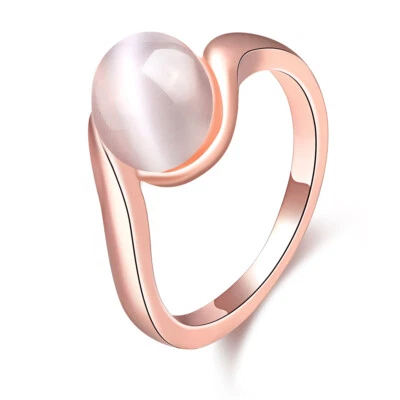 Elegante anillo de moda de ópalo ovalado enchapado en oro rosa para mujer talla 8 #DR127 Foto 1 de 4
