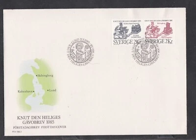SWEDEN 1985 FIRST DAY COVER CANUTE THE HOLY'S DEED OF GIFT + CARD + CACHET - Image 1 of 3