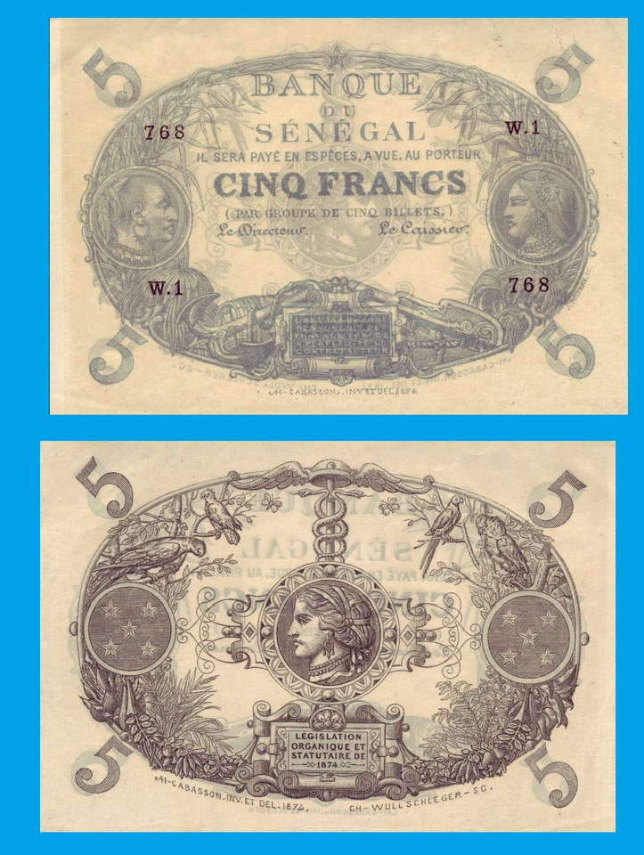 Senegal 5 francos 1874 - Copia Foto 1 de 1