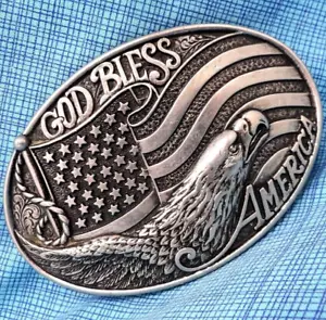 Fibbia cintura bandiera aquila God Bless America patriottica occidentale vintage anni 80 Nocona.DBD934 - Foto 1 di 8