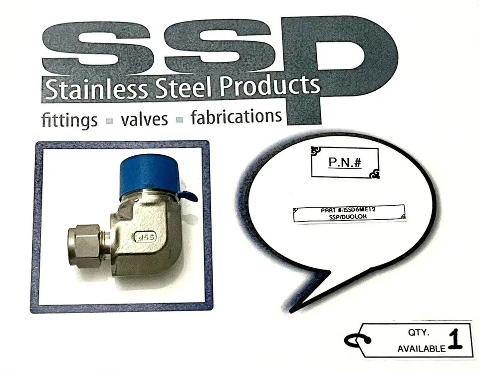 ~NEW~ SSP DUOLOK  3/8” TUBE  X  3/4” MNPT SS-316 90 DEGREE ELBOW! P.N.:ISSD6ME12 - Image 1 of 1