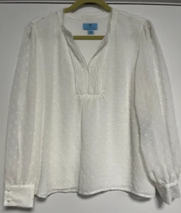 CeCe Women's Clip Dots Long Sleeve Blouse Soft Ecru Size Large New with Tags - Picture 1 of 4