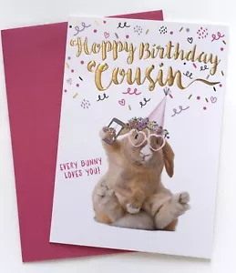 CUTE NEW COUSIN BIRTHDAY CARD / BUNNY THEMED “HOPPY BIRTHDAY COUSIN” (FREE POST) - Picture 1 of 4