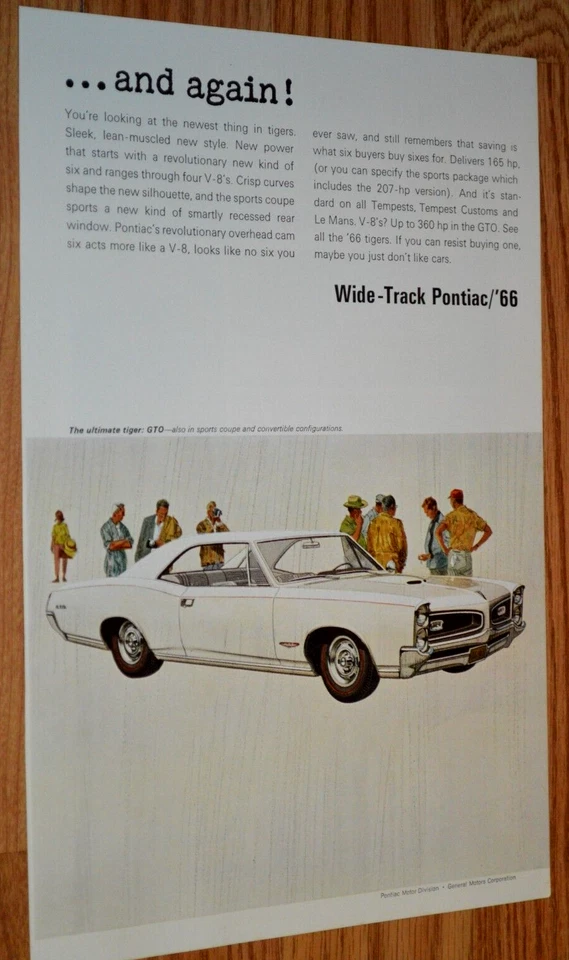 1966 PONTIAC GTO ORIGINAL VINTAGE ADVERTISEMENT PRINT AD 66★★ - Image 1 of 1