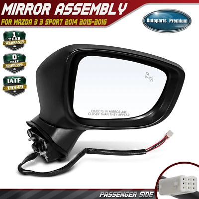 Espelho elétrico preto passageiro destro com ponto cego para Mazda 3 3 Sport 2014 2015-2016 - Imagem 1 de 4