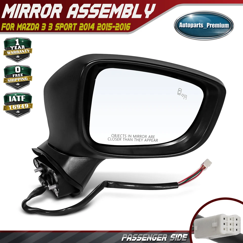 Espejo retrovisor eléctrico negro pasajero derecho con punto ciego para Mazda 3 3 Sport 2014 2015-2016 Foto 1 de 4