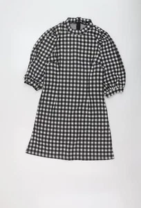 Sinsay Womens Black Check Polyester A-Line Size M Mock Neck Zip - Picture 1 of 10