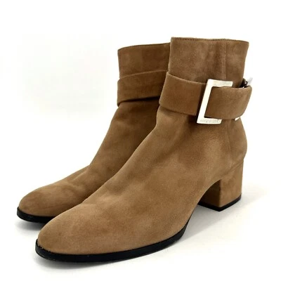 Sergio Rossi Camel Tan Suede Block Heel Ankle Boots Size 37 7 - Image 1 of 4