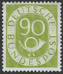 Germany Scott #685 Unused NG Numeral and Post Horn 90pf Yellow Green - Picture 1 of 2