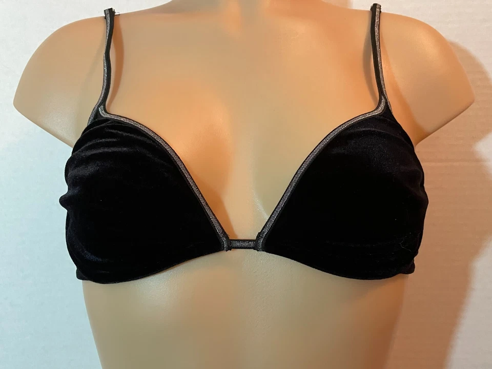 Sujetador De Colección Y2K Victoria's Secret TERCIOPELO SUAVE/TERCIOPELO 34D Con Aros 2000 Negro Plata Foto 1 de 4