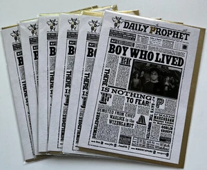 6 Daily Prophet Harry Potter Blank NOTECARD 3D Image Gold Envelope Lima Cards - Picture 1 of 3