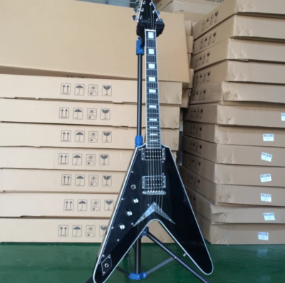 Custom V Electric Guitar Left-handed Black Strings Thru Body Open Pickups - Image 1 of 4