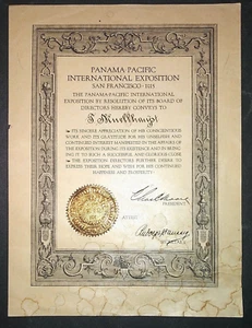 1915 PANAMA PACIFIC INTERNATIONAL EXPOSITION document SIGNED Moore Taussig PPIE - Picture 1 of 2
