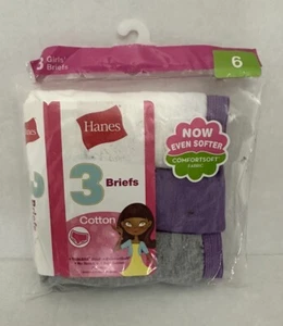 New-Hanes -Girls- 3Pack- 100% Cotton -Brief Panties Multi Colors Girls Size 6 - Picture 1 of 3