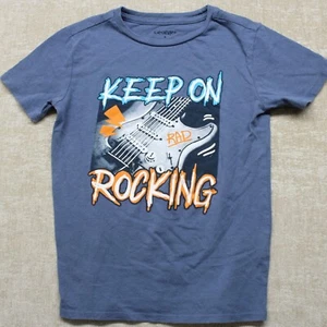 George Guitar T-Shirt Youth Boys 8 Blue Solid Short Sleeve Keep On Rocking Music - Picture 1 of 7