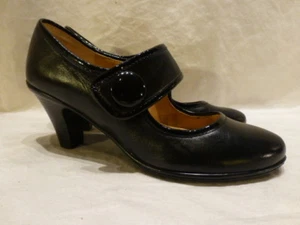 SOFTSPOTS BLACK LEATHER MARY JANE LOW HEEL PUMPS WOMENS SHOES 6M $90 SHANDIE - Picture 1 of 11