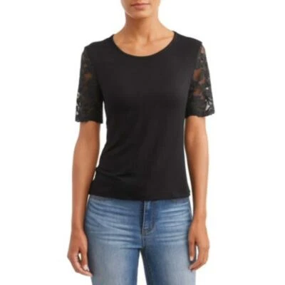 Top de manga de encaje para mujer LA Gypsy. Negro, Talla: XL (Pecho 38", longitud 23") Foto 1 de 2