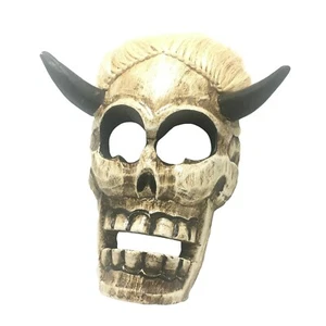 White Skeleton Skull Wood Mask Hand Carved Bali Indonesia Halloween Ornaments - Picture 1 of 13
