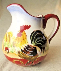 Provincial Rooster Hand Painted Rooster Scene Pottery Jug - Picture 1 of 12