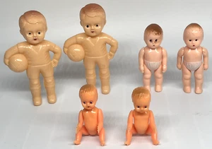 Vintage Plastic Baby Dolls Jointed Soccer Hong Kong LOT of 6 - Picture 1 of 12
